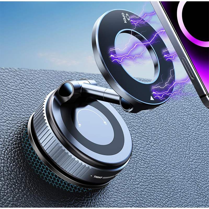 Car Vacuum - ที่วางโทรศัพท์แม่เหล็กแบบพับได้สำหรับรถยนต์ พร้อมฐานยึดแบบสุญญากาศ หมุนได้ 360 องศา °