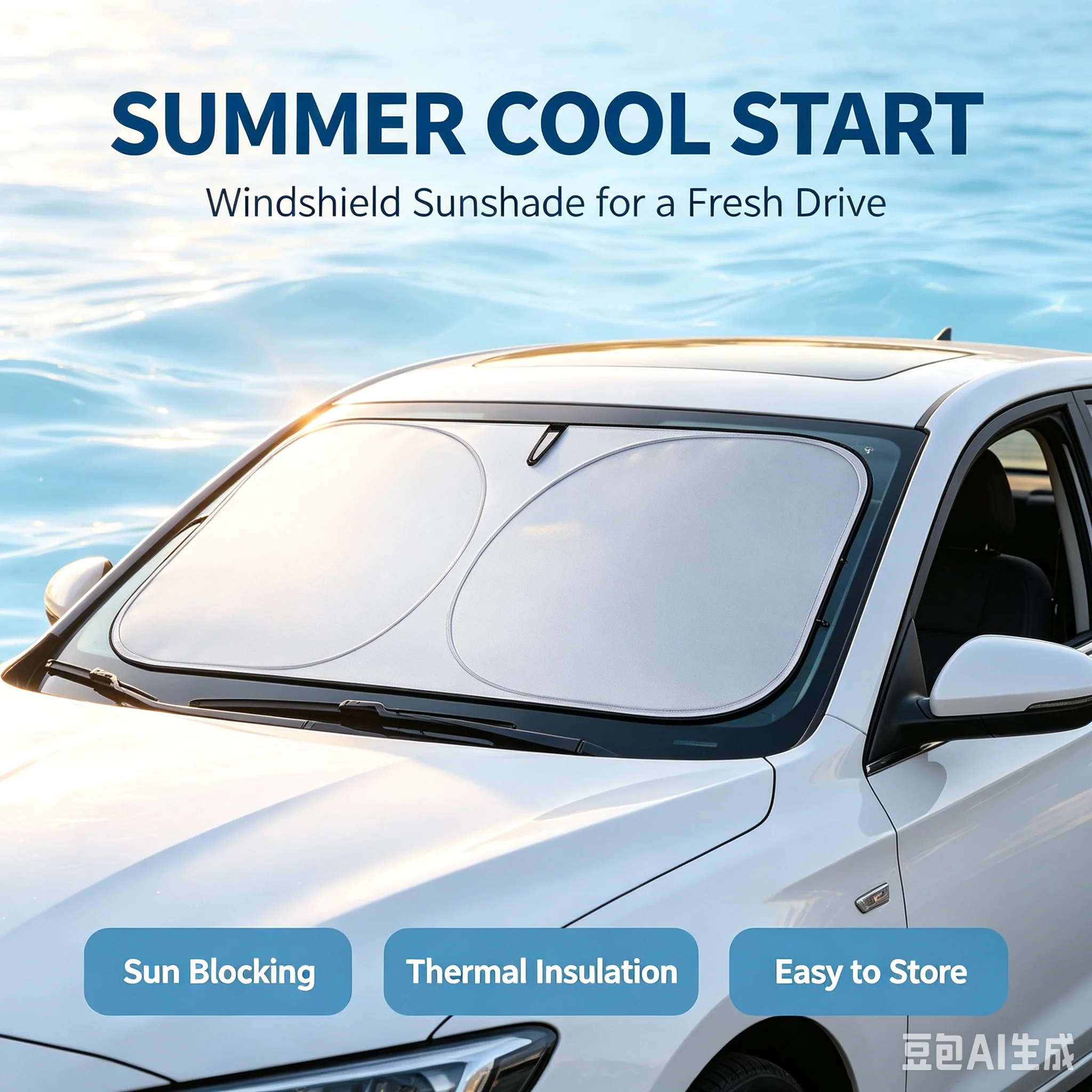 Windshield Sun Shade - แผ่นบังแดดพับได้สำหรับกระจกหน้ารถยนต์ - ป้องกันรังสียูวีและช่วยลดความร้อนภายในรถ!