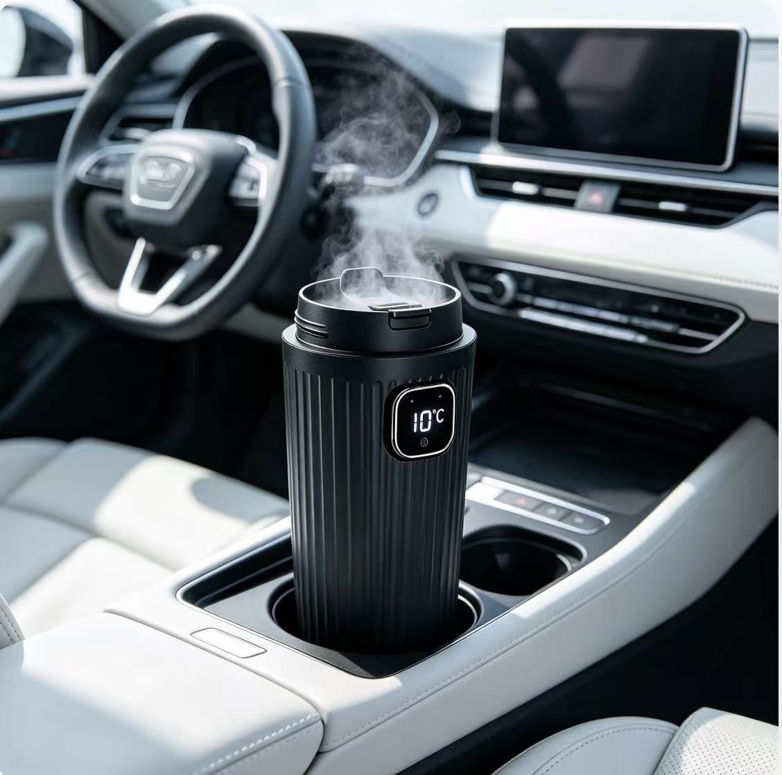 Car Air Freshener - เครื่องเพิ่มความชื้นในรถยนต์แบบพกพาพร้อมเครื่องพ่นละอองน้ำอัลตราโซนิกดิจิตอล เครื่องฟอกอากาศอัตโนมัติสำหรับรถยนต์ สำนักงาน ห้องนอน ทำงานเงียบ