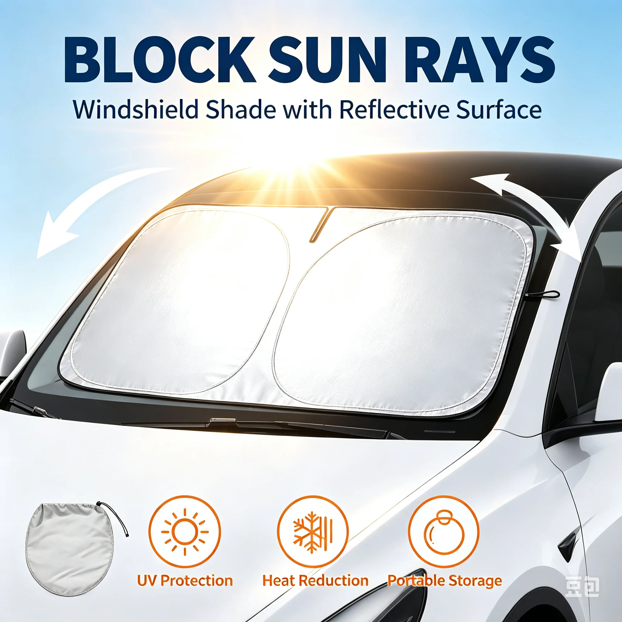Windshield Sun Shade - แผ่นบังแดดรถยนต์ ฉนวนกันความร้อน ป้องกันแสงแดด สำหรับฤดูร้อน อุปกรณ์เสริมในรถยนต์ ระบายความร้อนด้วยวัสดุทางกายภาพ