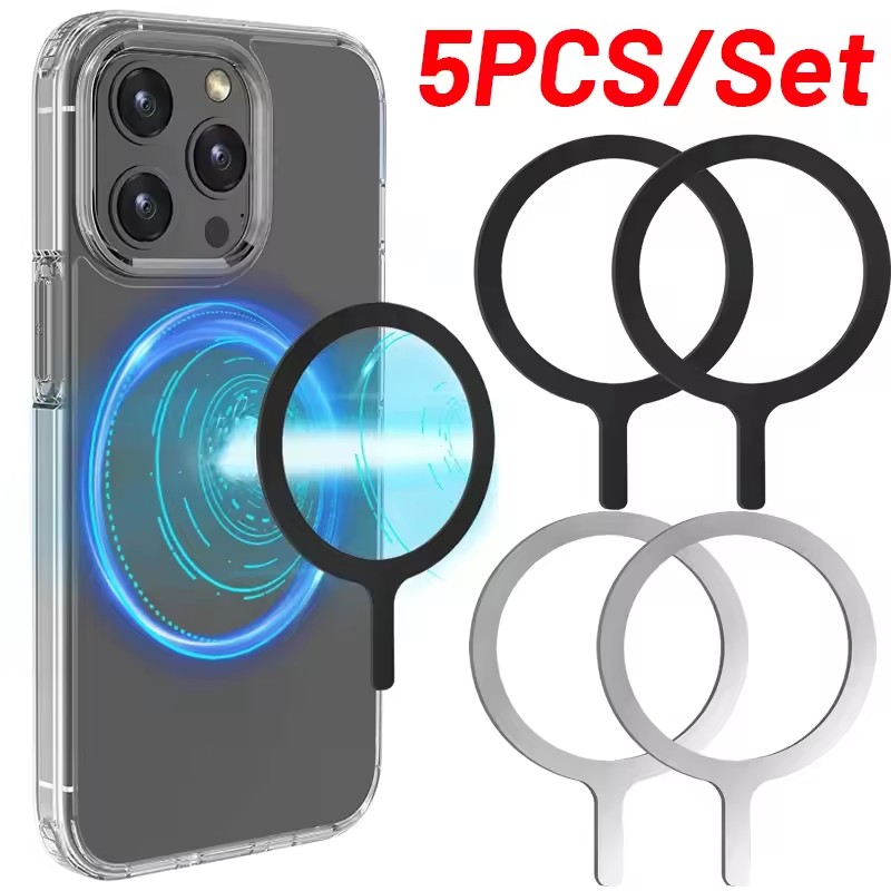 Car Phone Holder - 5-1 ชิ้นสติกเกอร์แหวนสำหรับแม็กเซฟไร้สายชาร์จสำหรับไอโฟน 15 16 17 โปรแม็กซ์โทรศัพท์มือถือแม่เหล็กไร้สายชาร์จแผ่นโลหะ