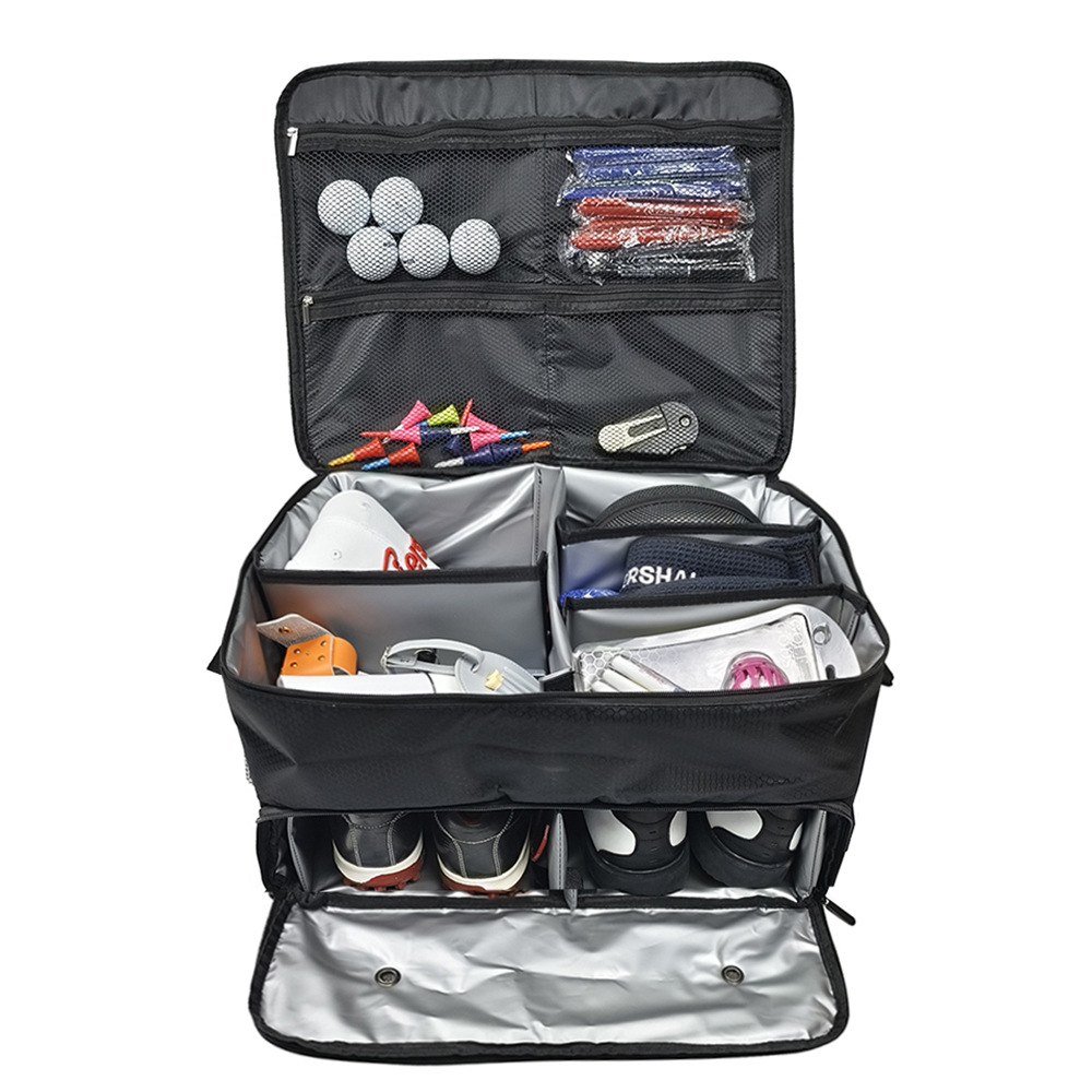 Car Organizer - ที่จัดระเบียบของในท้ายรถกอล์ฟ พร้อมช่องแยกสำหรับรองเท้า 2 คู่ รองรับรองเท้าผู้ชายไซส์ US